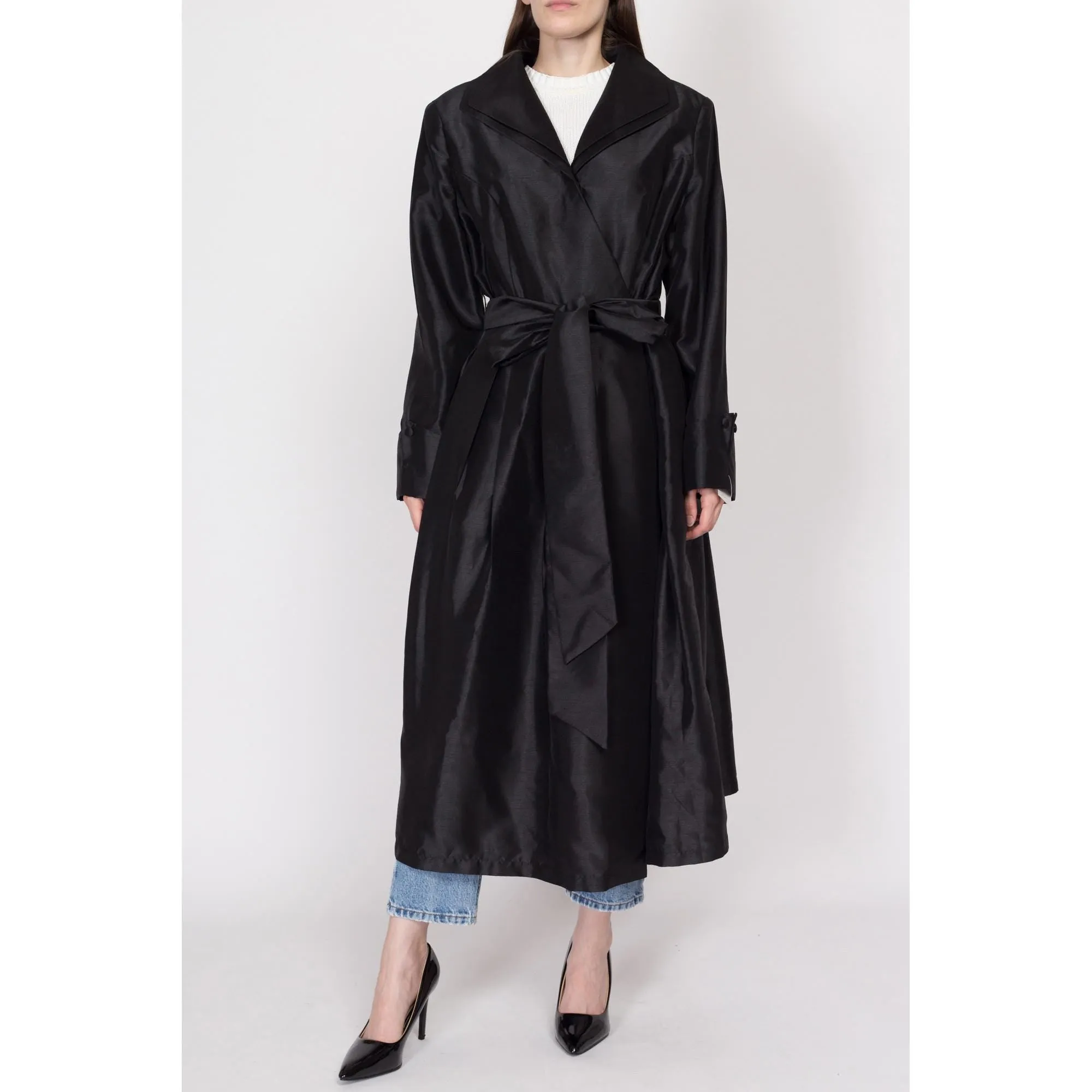 1X Y2K Black Belted Wrap Trench Coat NWT