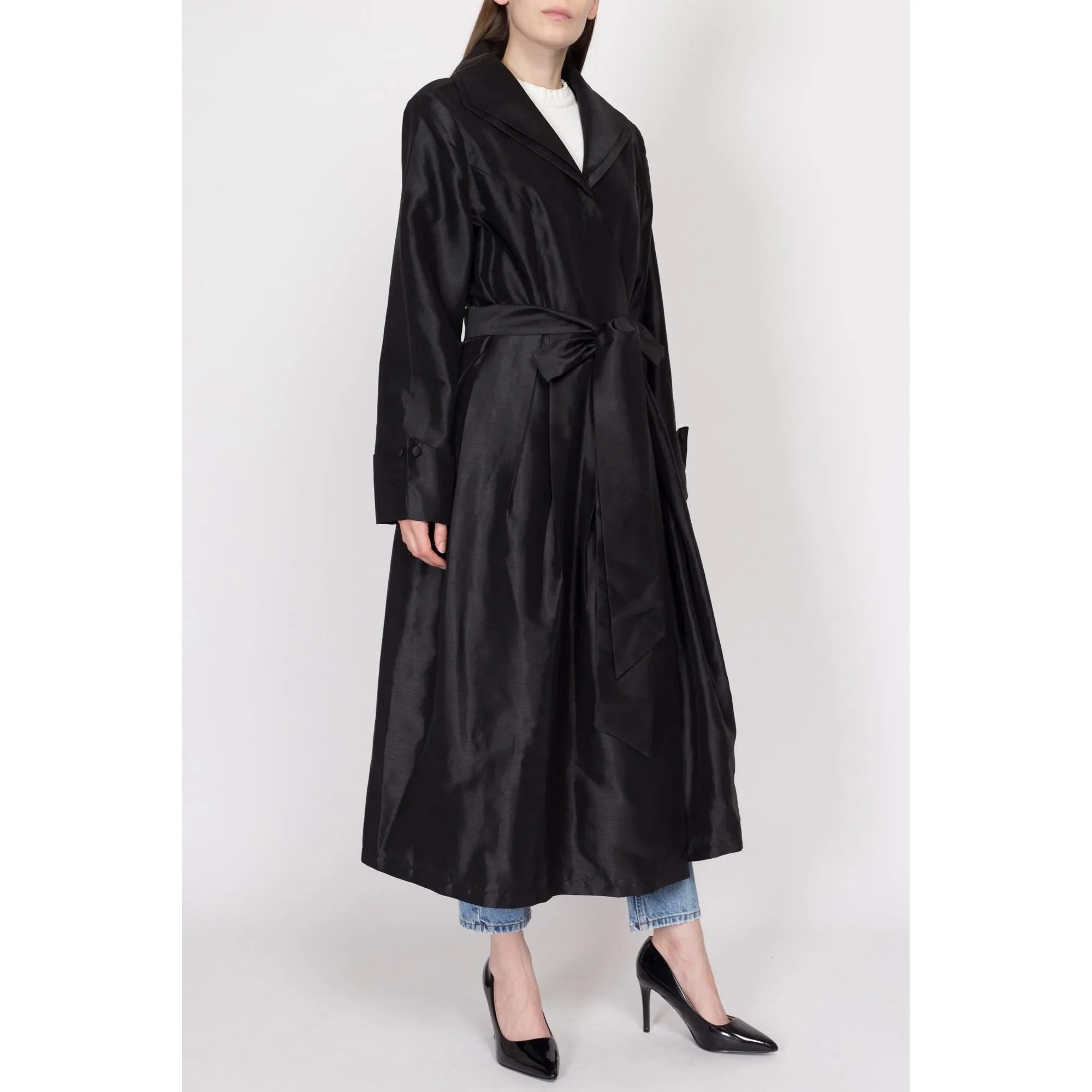 1X Y2K Black Belted Wrap Trench Coat NWT