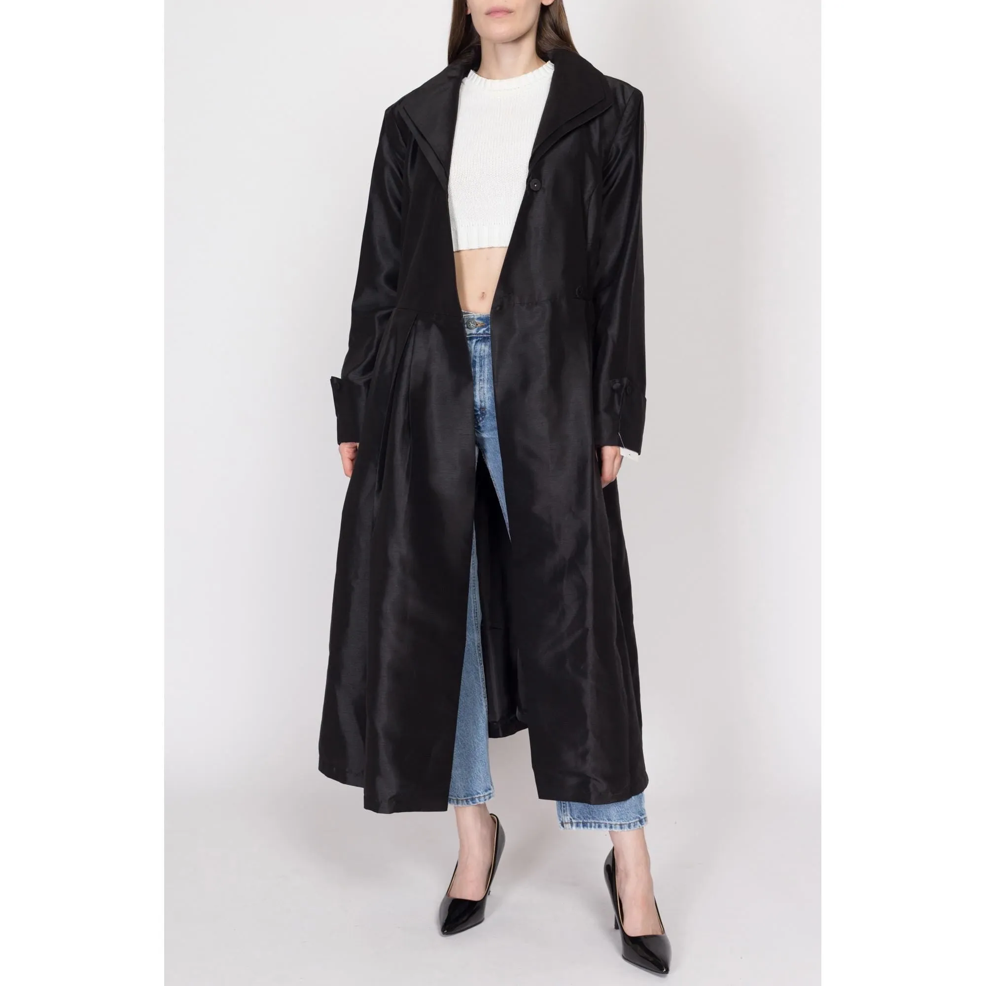 1X Y2K Black Belted Wrap Trench Coat NWT