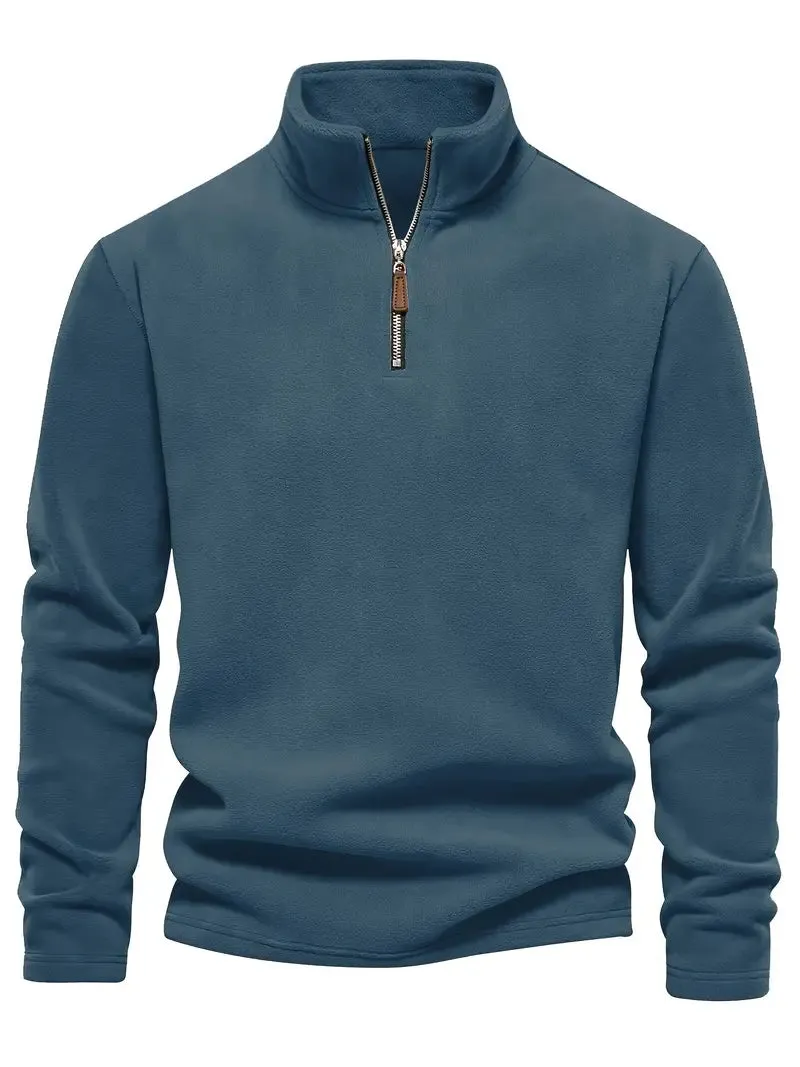 Autumn & Winter Men's Fleece Henley Shirt - Stand Collar Half Zip Pullover - Perfect for Cold Weather & Outdoor Activities
