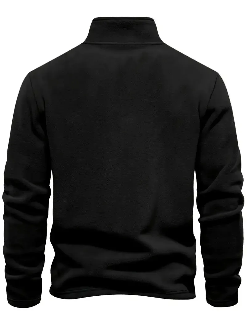 Autumn & Winter Men's Fleece Henley Shirt - Stand Collar Half Zip Pullover - Perfect for Cold Weather & Outdoor Activities