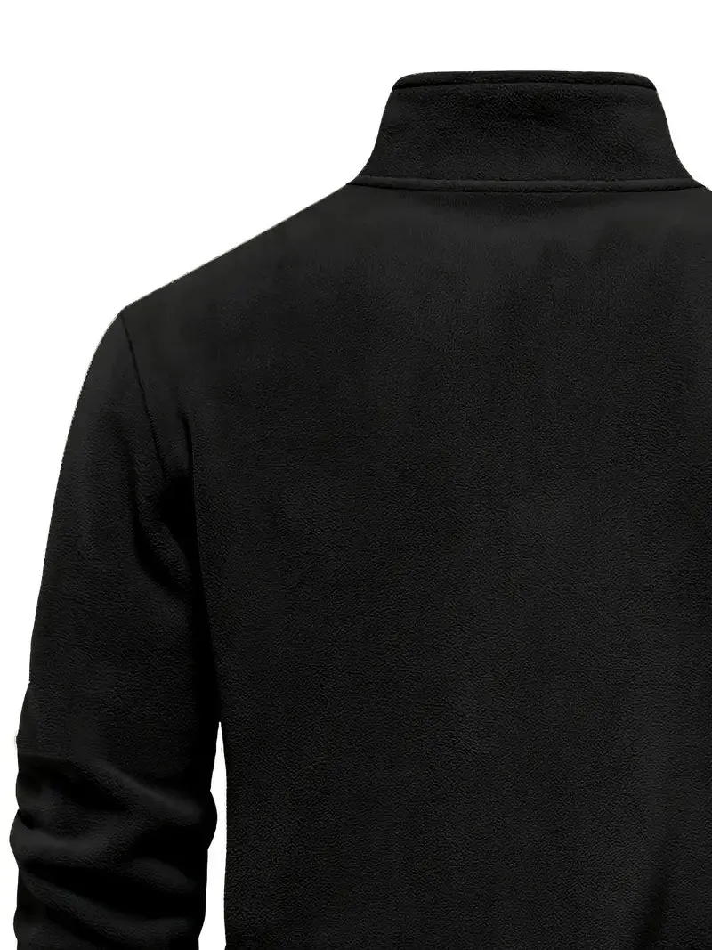 Autumn & Winter Men's Fleece Henley Shirt - Stand Collar Half Zip Pullover - Perfect for Cold Weather & Outdoor Activities