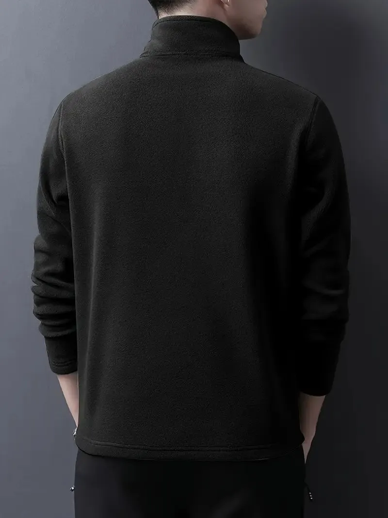 Autumn & Winter Men's Fleece Henley Shirt - Stand Collar Half Zip Pullover - Perfect for Cold Weather & Outdoor Activities