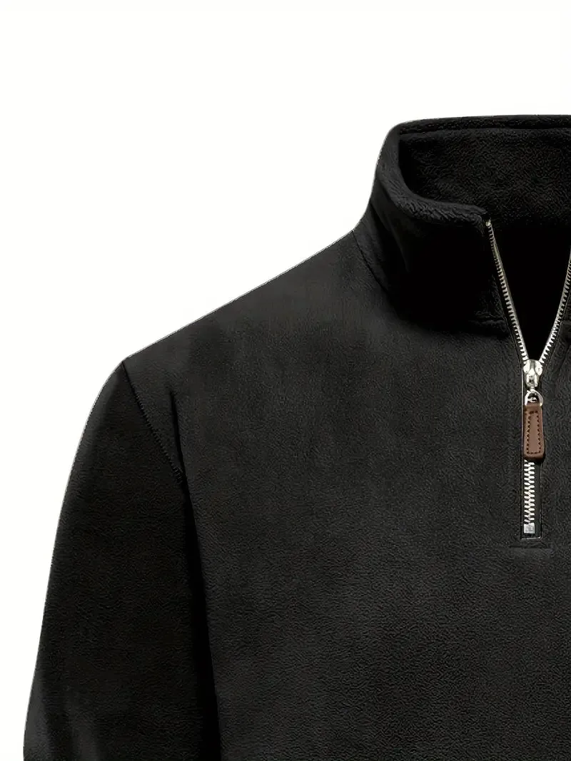 Autumn & Winter Men's Fleece Henley Shirt - Stand Collar Half Zip Pullover - Perfect for Cold Weather & Outdoor Activities
