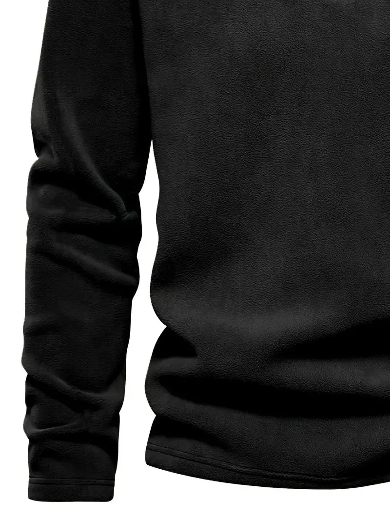 Autumn & Winter Men's Fleece Henley Shirt - Stand Collar Half Zip Pullover - Perfect for Cold Weather & Outdoor Activities