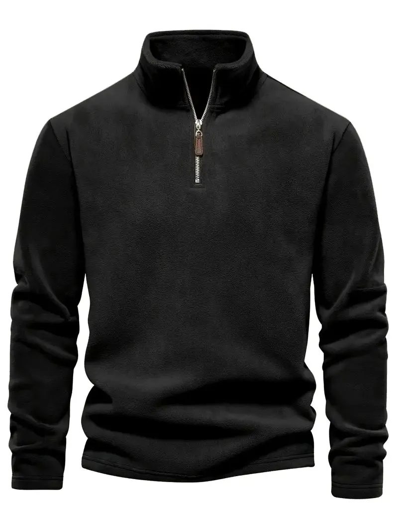 Autumn & Winter Men's Fleece Henley Shirt - Stand Collar Half Zip Pullover - Perfect for Cold Weather & Outdoor Activities