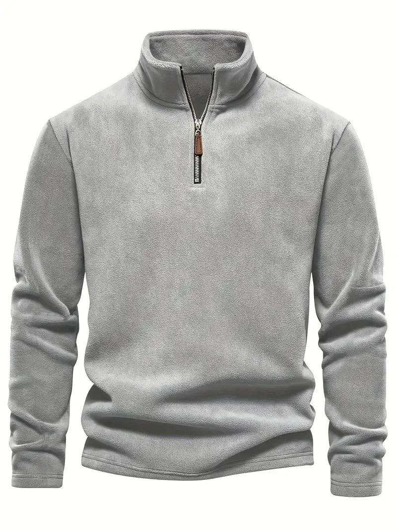 Autumn & Winter Men's Fleece Henley Shirt - Stand Collar Half Zip Pullover - Perfect for Cold Weather & Outdoor Activities