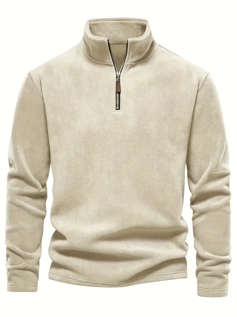 Autumn & Winter Men's Fleece Henley Shirt - Stand Collar Half Zip Pullover - Perfect for Cold Weather & Outdoor Activities