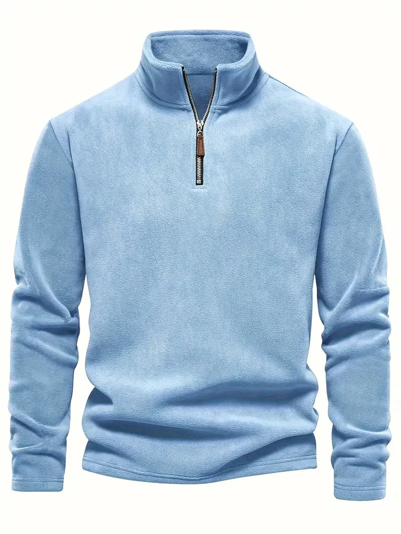Autumn & Winter Men's Fleece Henley Shirt - Stand Collar Half Zip Pullover - Perfect for Cold Weather & Outdoor Activities