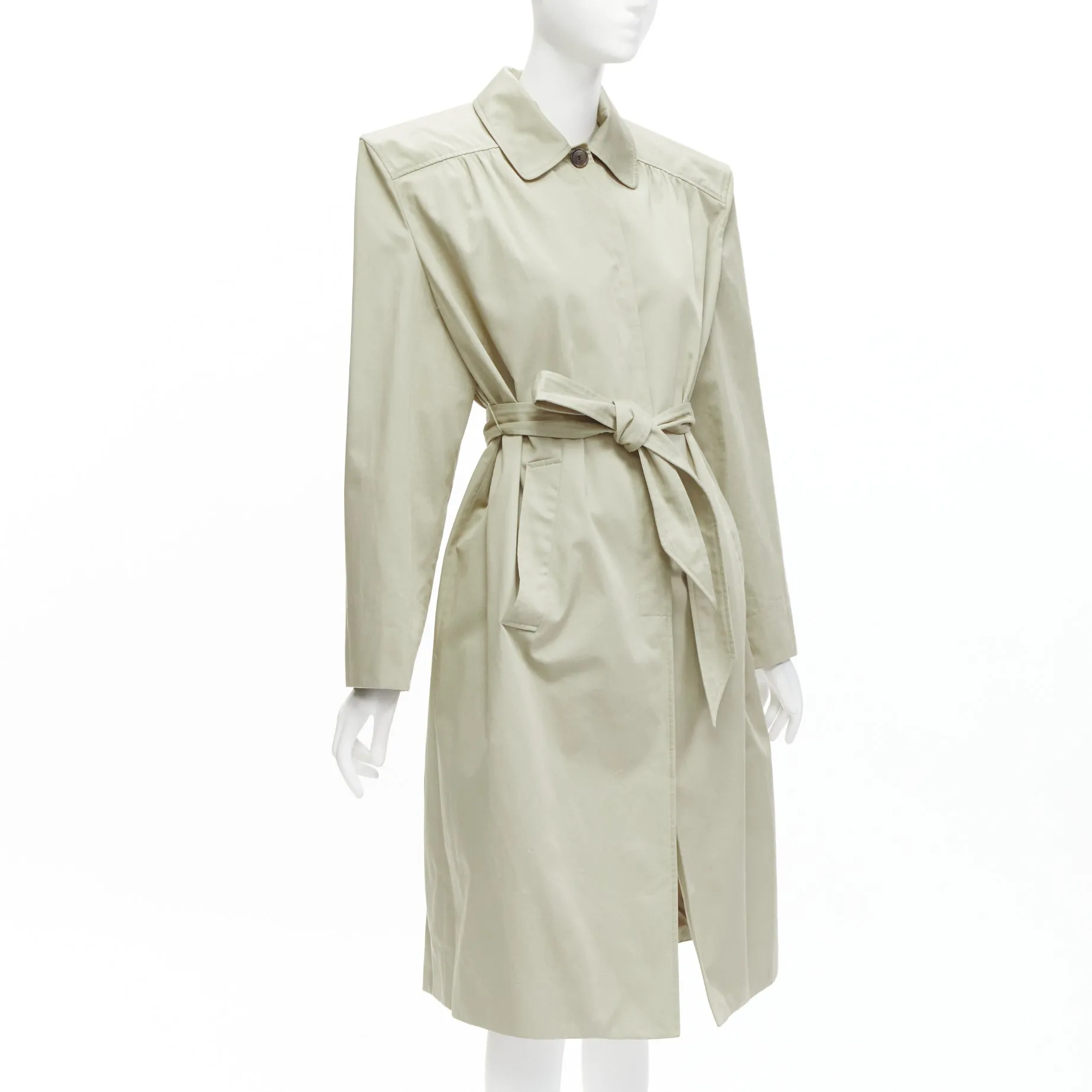 BALENCIAGA Demna 2017 Runway boxy oversized shoulder belted trench coat FR34 XS