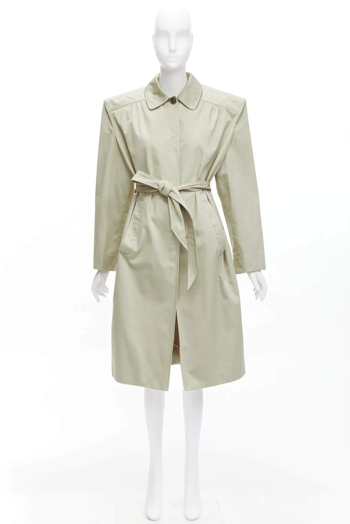BALENCIAGA Demna 2017 Runway boxy oversized shoulder belted trench coat FR34 XS