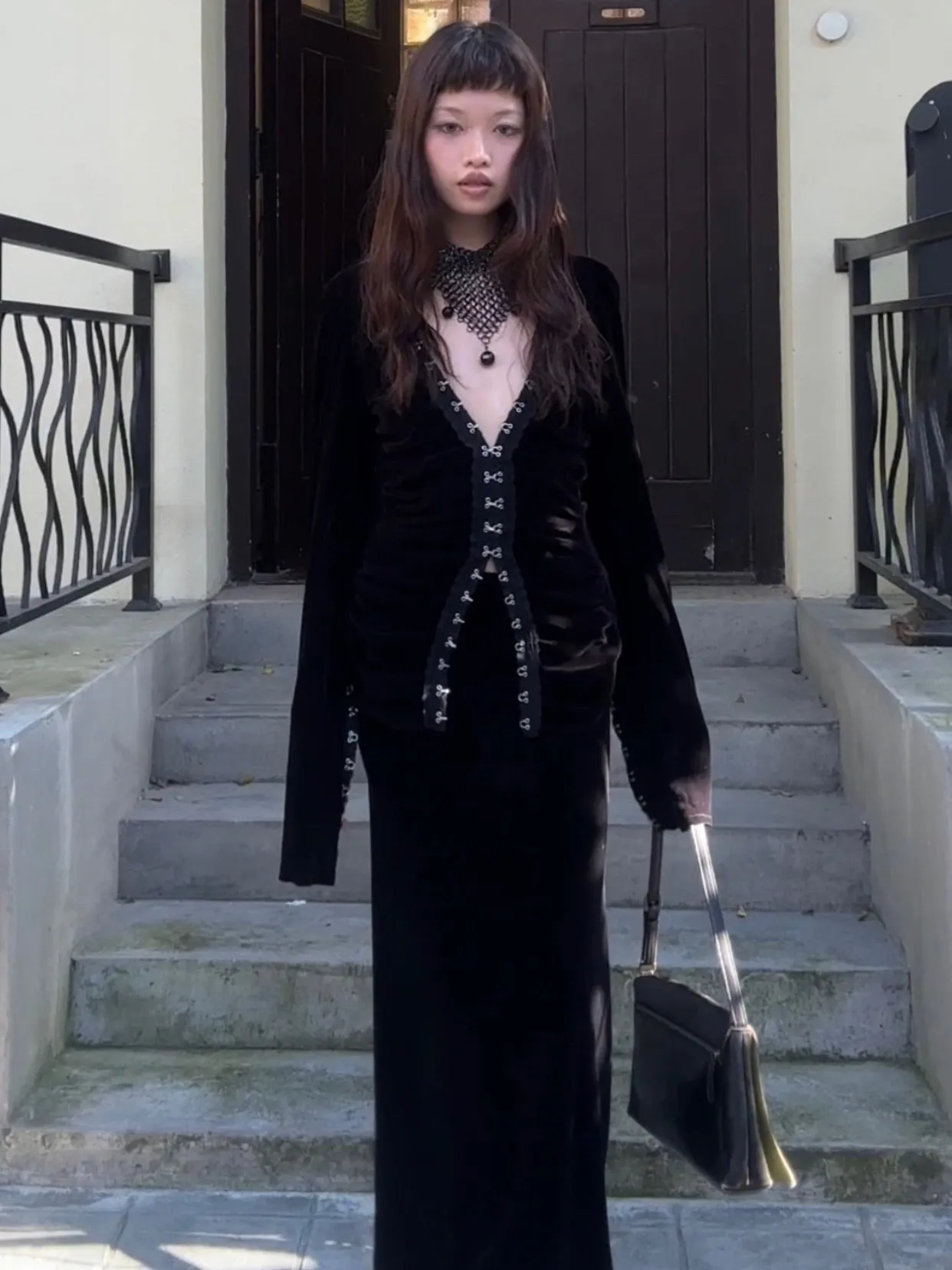 Black velvet set with skirt   hook button top (can be bought separately