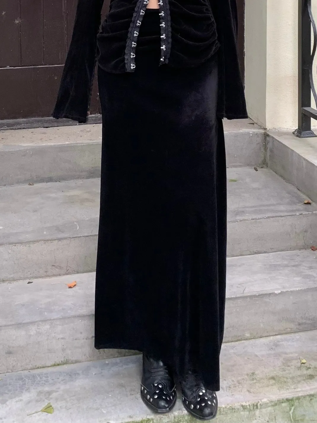 Black velvet set with skirt   hook button top (can be bought separately