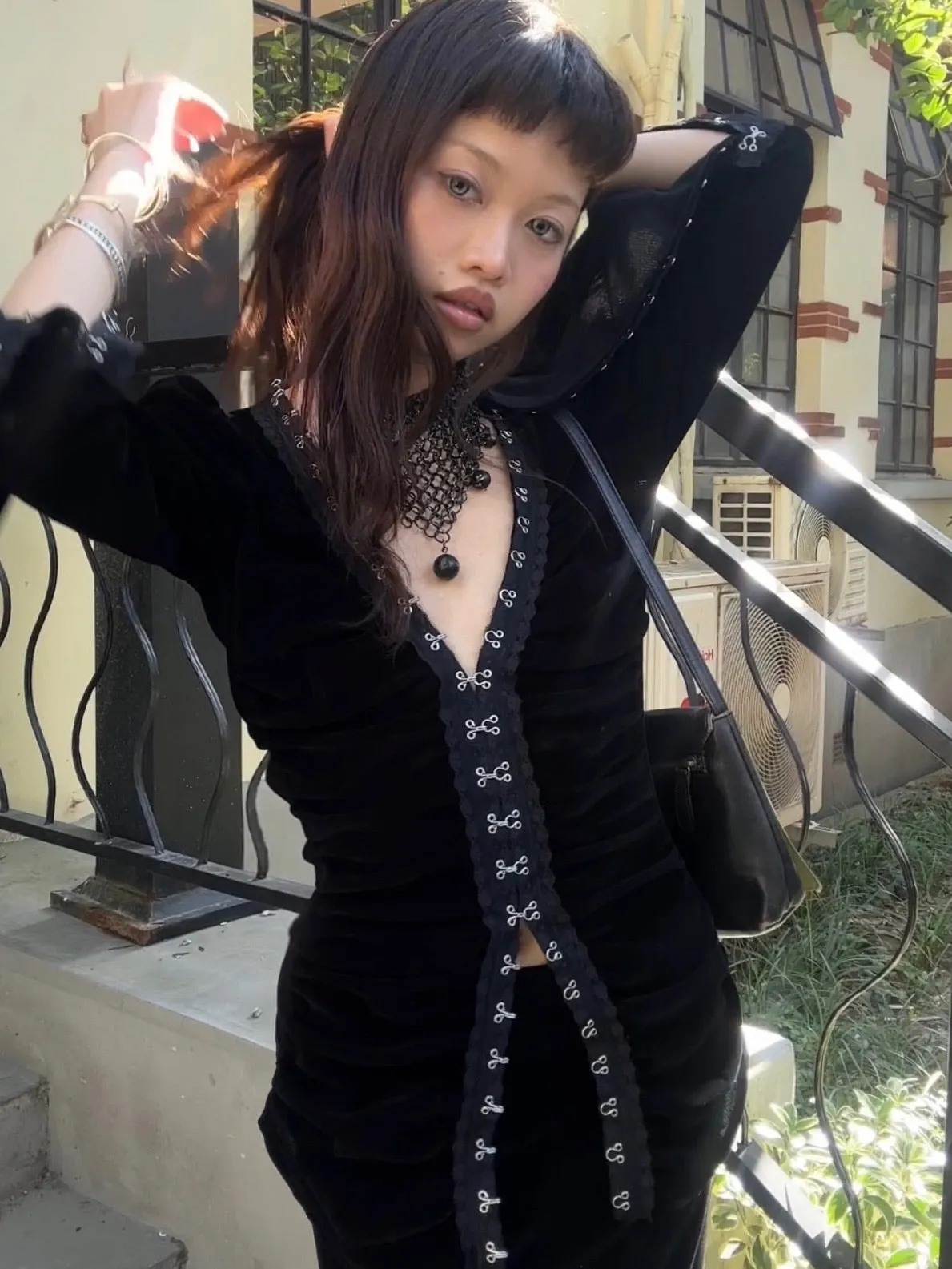 Black velvet set with skirt   hook button top (can be bought separately