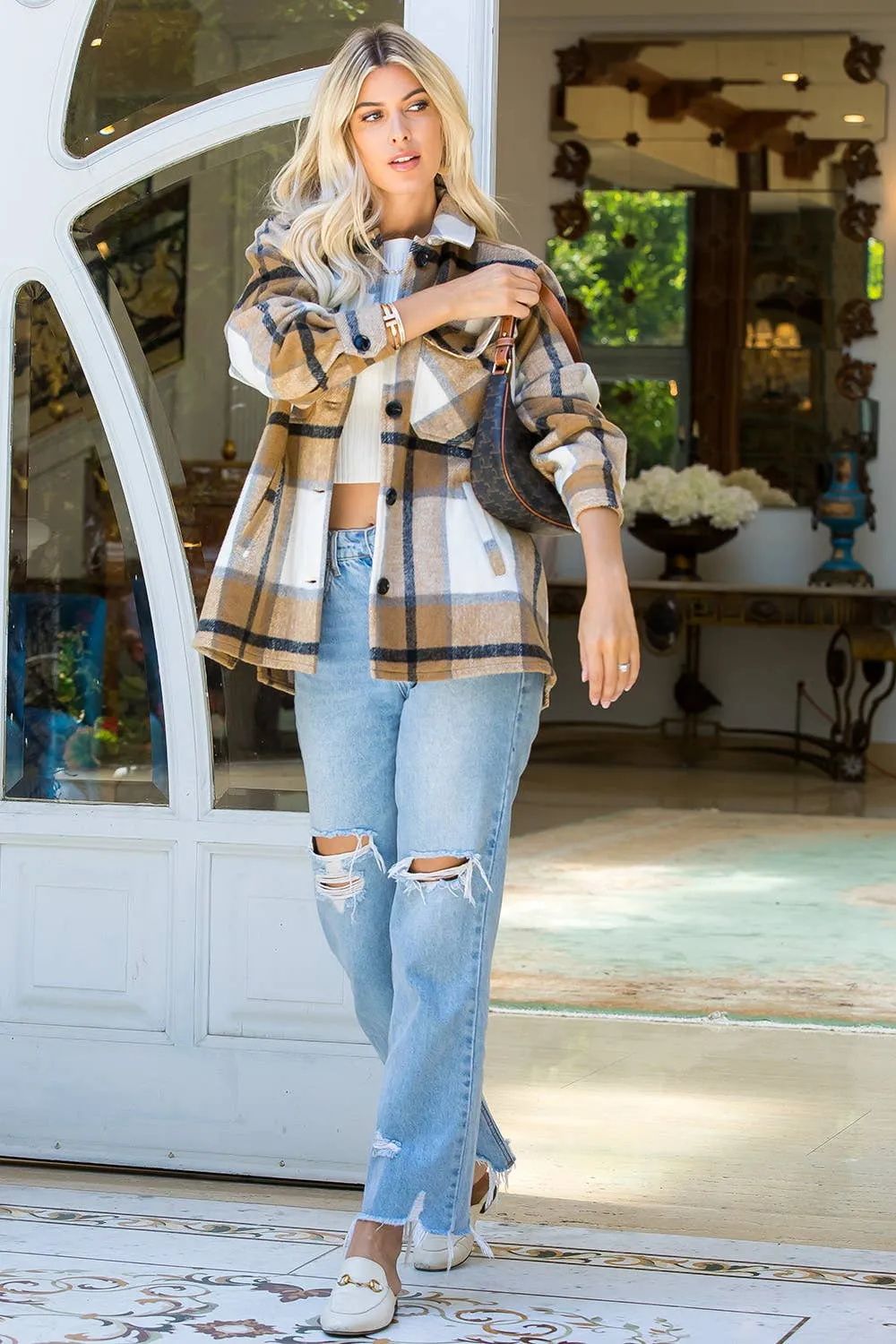 CAMEL   IVORY FLANNEL SHACKET