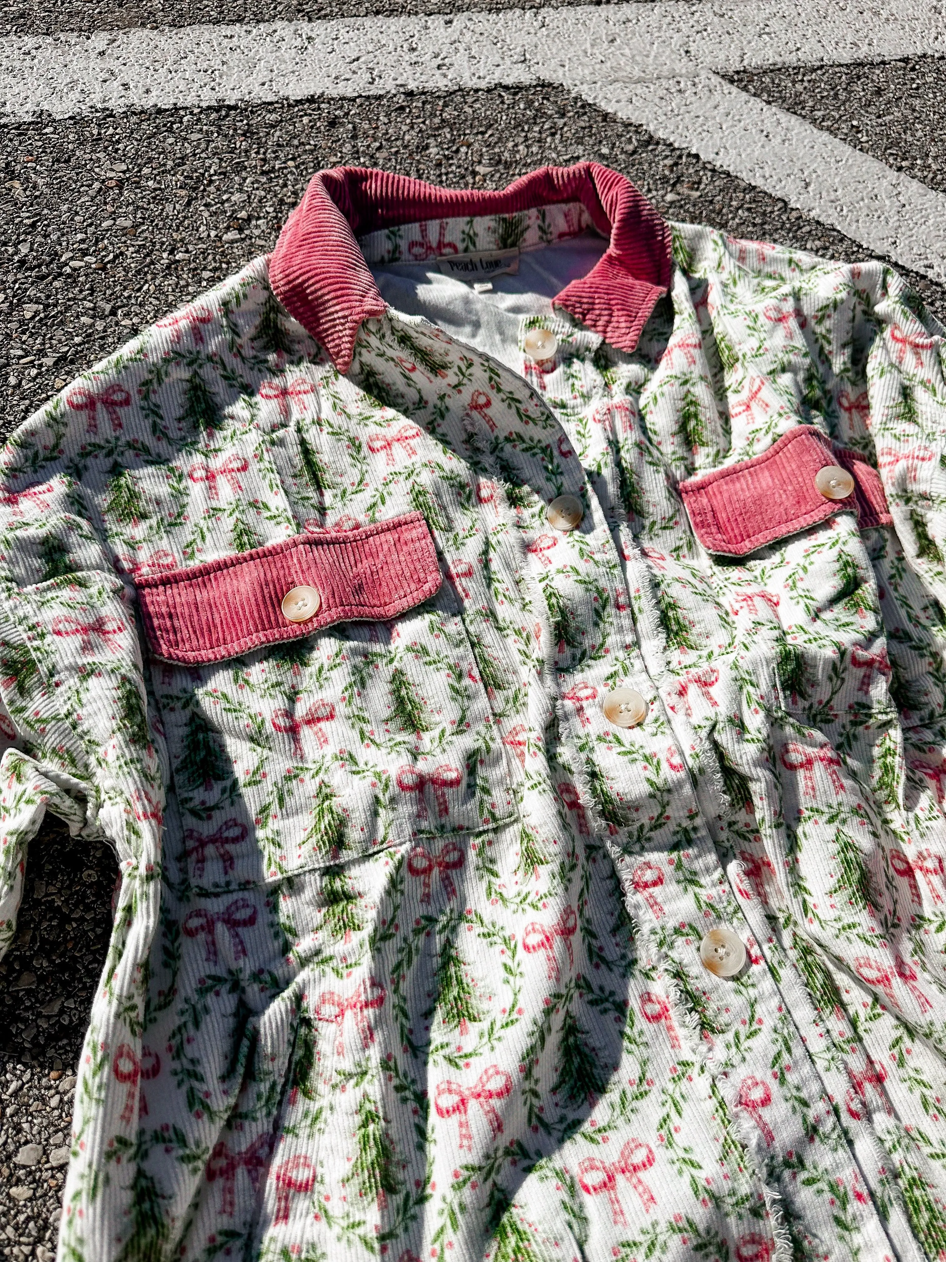 Corduroy Christmas Tree Color Block Shacket