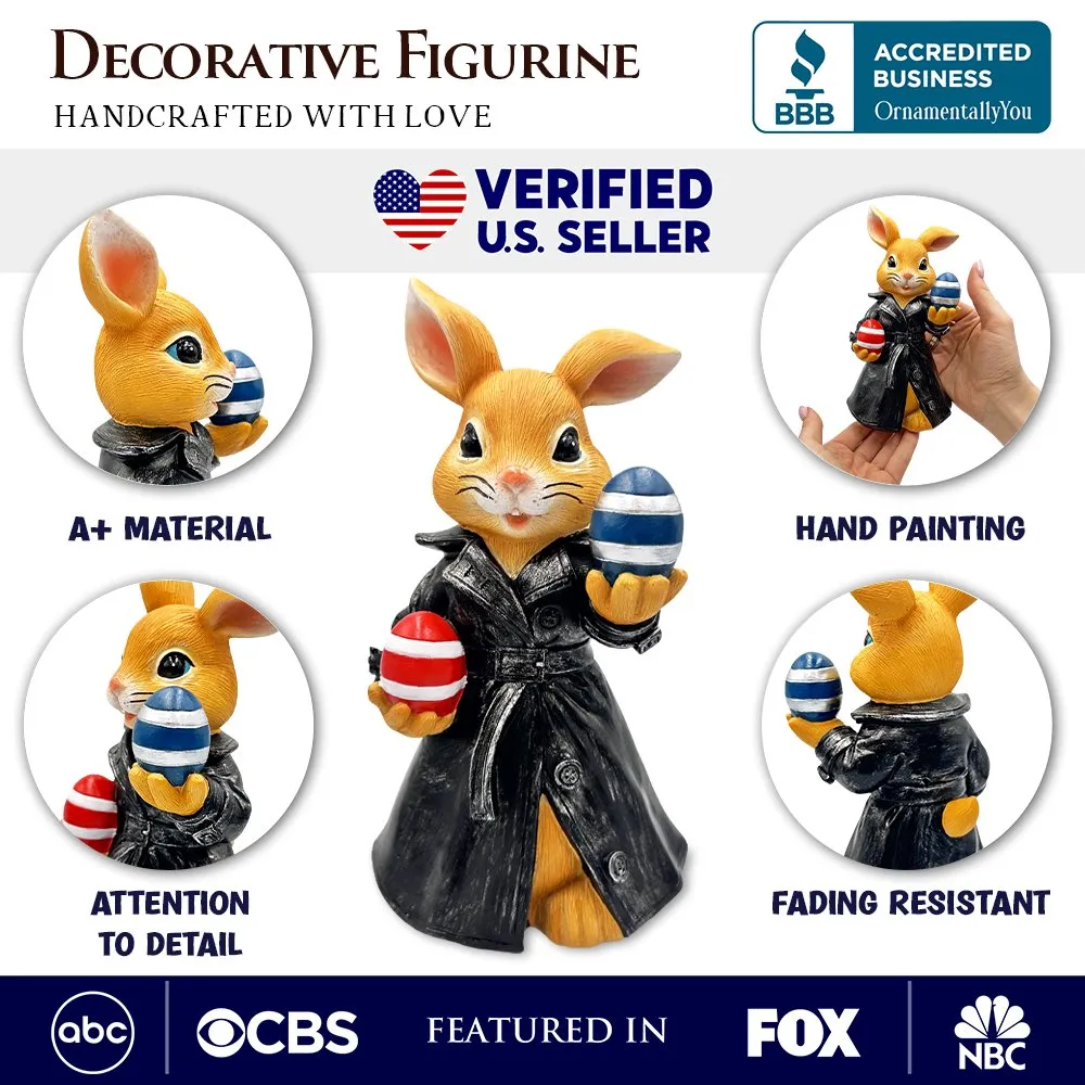 Covert Carrot Collector Funny Bunny Agent Figurine, 7" Dueling Easter Rabbit Garden Statue