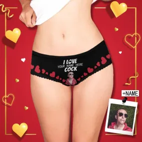 Custom Photo&Name Underwear Personalized I Love Cock Women's All Over Print High-cut Briefs Honeymoon Gift for Her