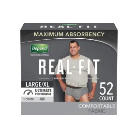 Depend Real Fit Incontinence Underwear for Men, Maximum Absorbency, Large-Extra-Large, Grey, 52 Ct (Packaging May Vary)