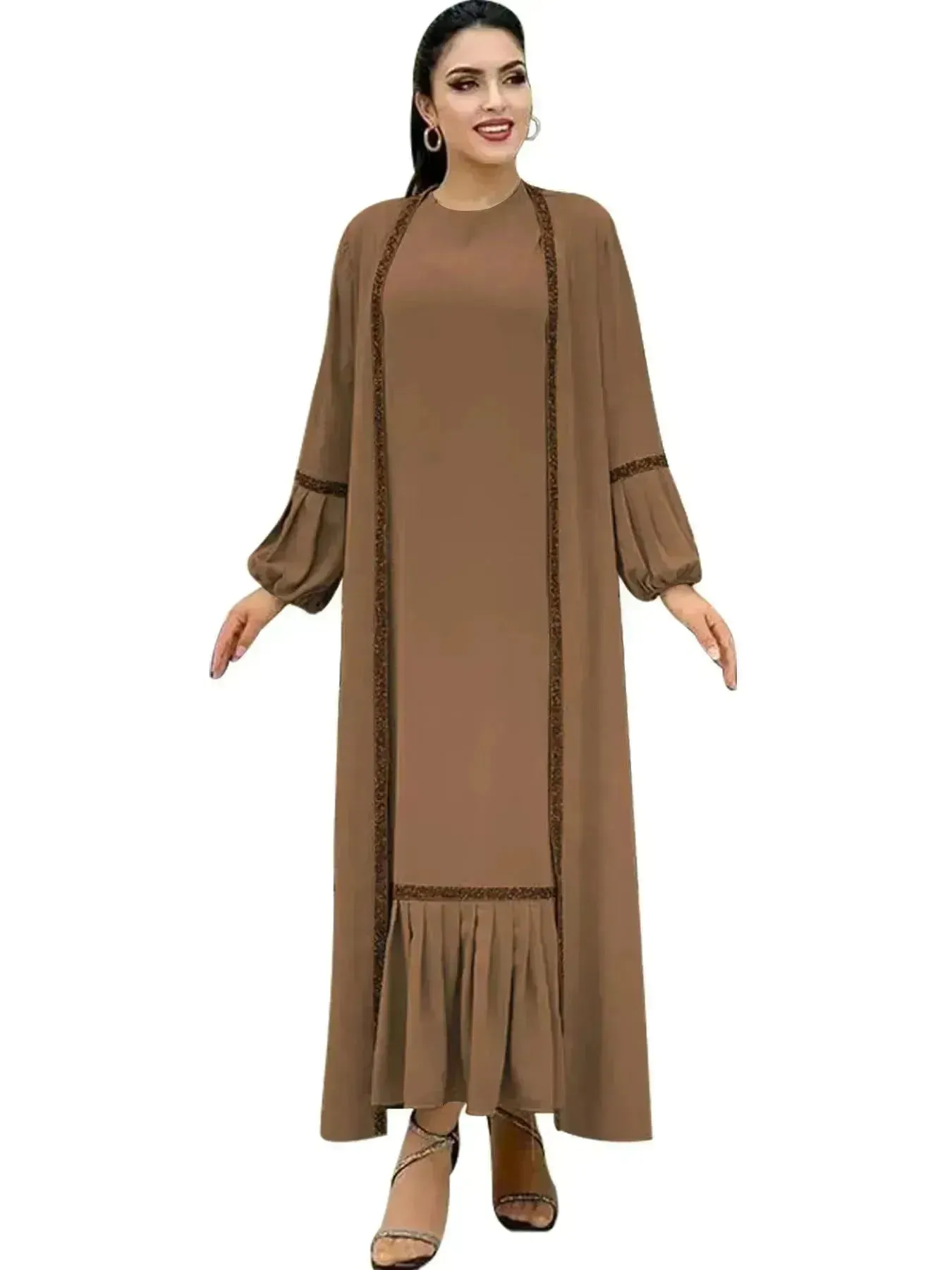 Elegant Two piece for ArabWomen Abaya Underwear dress and Kimono Abaya Open front Abaya for  Middle Easter Arab Dubai Women