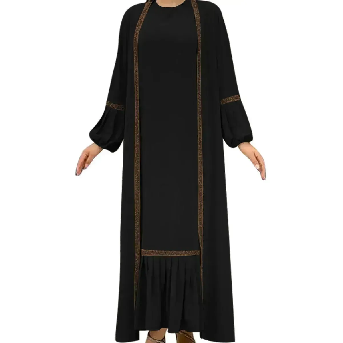 Elegant Two piece for ArabWomen Abaya Underwear dress and Kimono Abaya Open front Abaya for  Middle Easter Arab Dubai Women