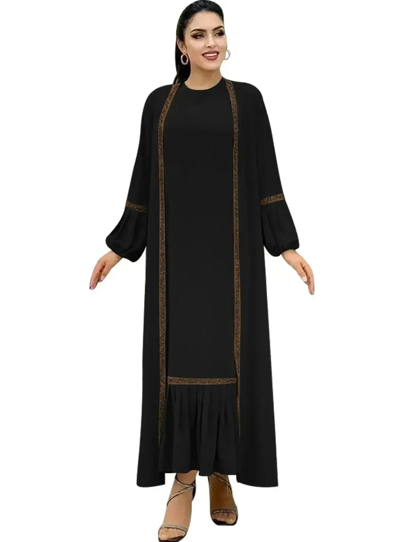 Elegant Two piece for ArabWomen Abaya Underwear dress and Kimono Abaya Open front Abaya for  Middle Easter Arab Dubai Women