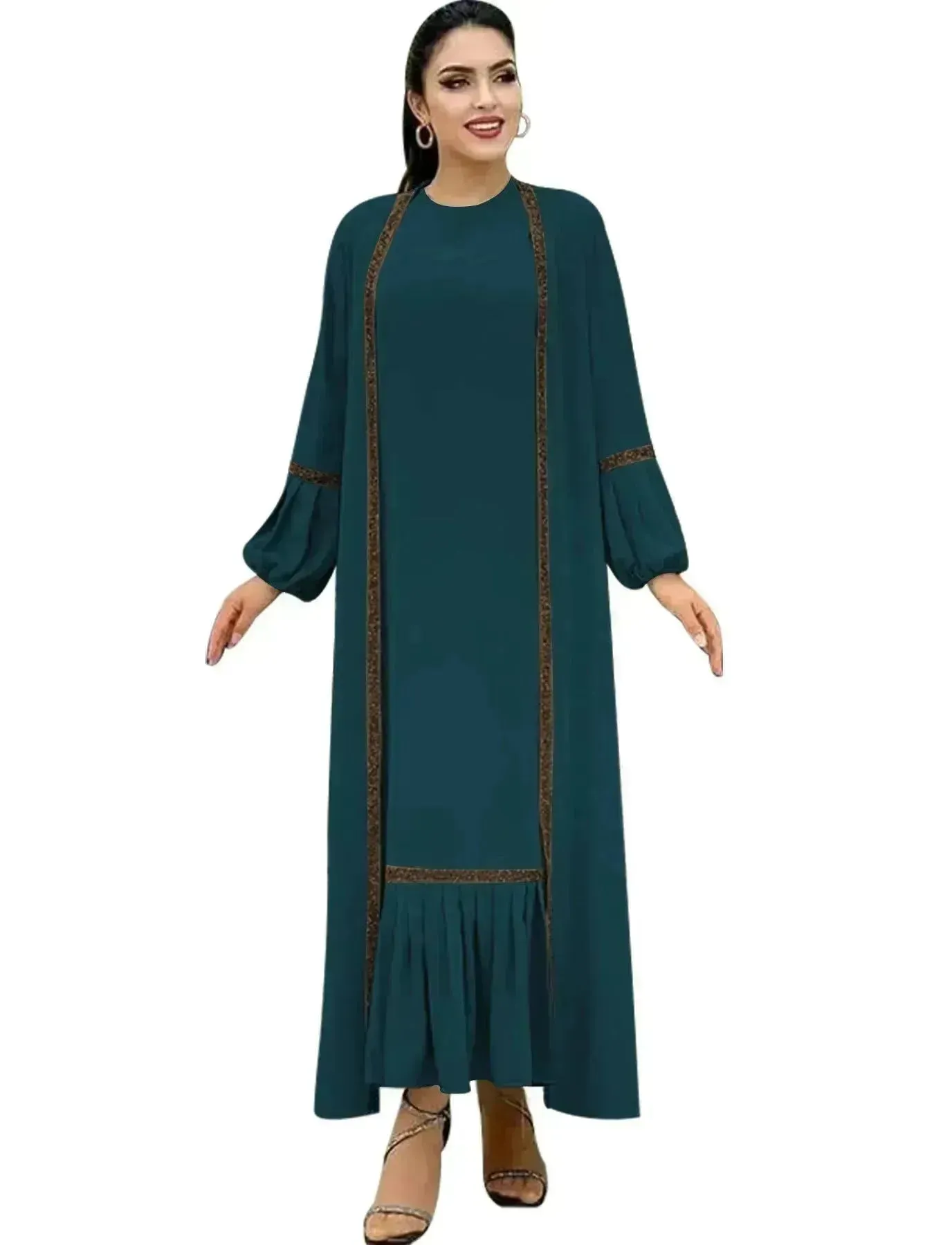 Elegant Two piece for ArabWomen Abaya Underwear dress and Kimono Abaya Open front Abaya for  Middle Easter Arab Dubai Women