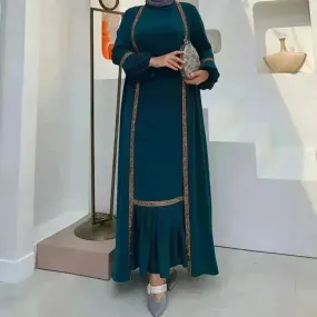Elegant Two piece for ArabWomen Abaya Underwear dress and Kimono Abaya Open front Abaya for  Middle Easter Arab Dubai Women