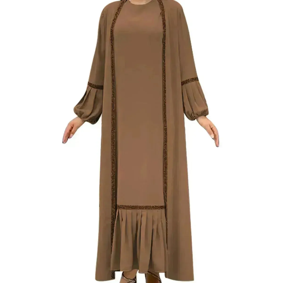 Elegant Two piece for ArabWomen Abaya Underwear dress and Kimono Abaya Open front Abaya for  Middle Easter Arab Dubai Women