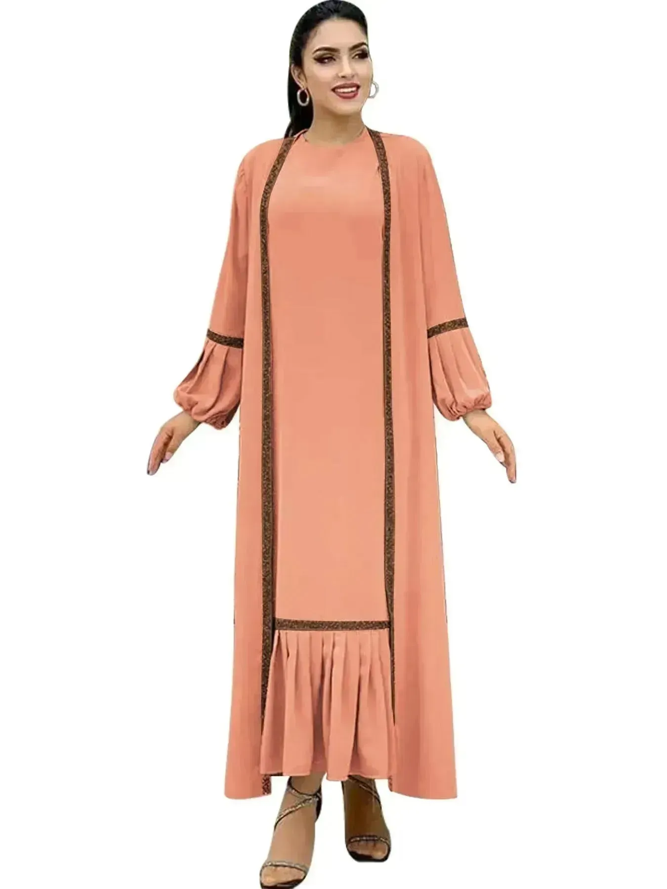 Elegant Two piece for ArabWomen Abaya Underwear dress and Kimono Abaya Open front Abaya for  Middle Easter Arab Dubai Women