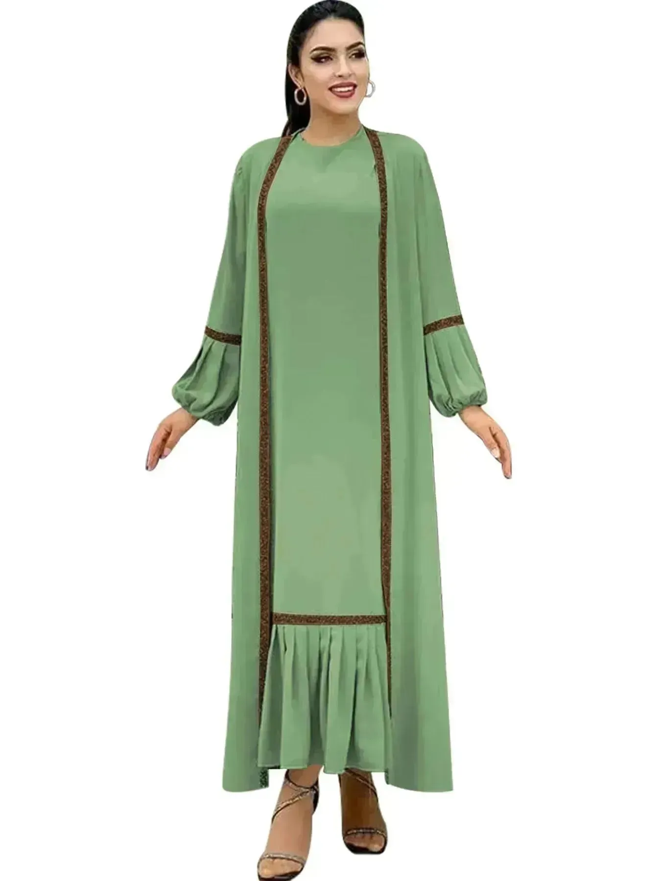 Elegant Two piece for ArabWomen Abaya Underwear dress and Kimono Abaya Open front Abaya for  Middle Easter Arab Dubai Women