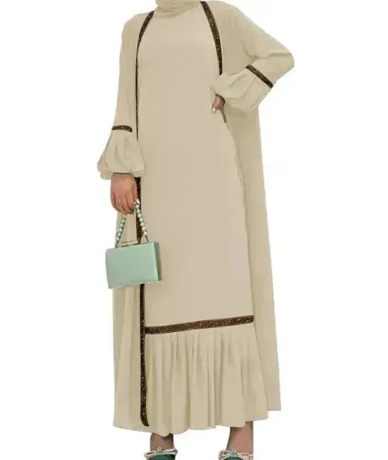 Elegant Two piece for ArabWomen Abaya Underwear dress and Kimono Abaya Open front Abaya for  Middle Easter Arab Dubai Women