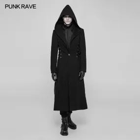 Gothic Dark Side Wear Rope Woolen Hooded Coat Long Jacket