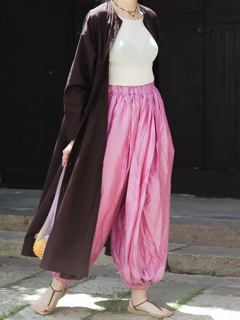 Handcrafted Pleated High-Count Cotton Chinese Style Women's Trench Coat