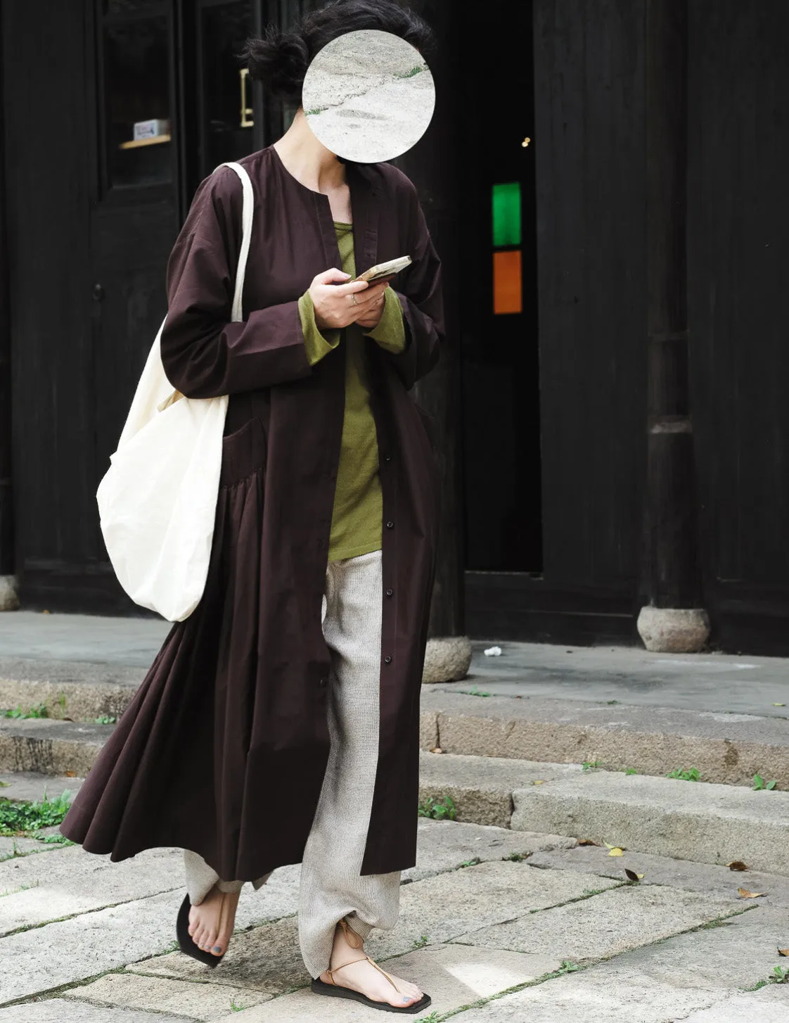 Handcrafted Pleated High-Count Cotton Chinese Style Women's Trench Coat