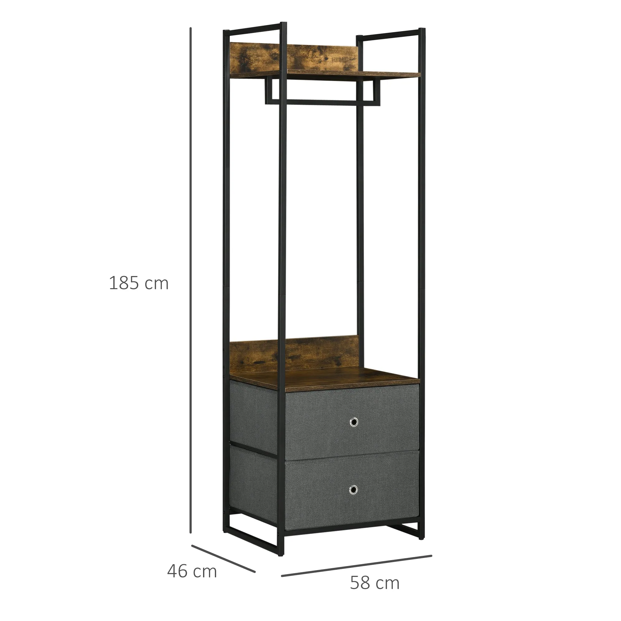 HOMCOM Clothes Rail, Metal Coat Stand, Garment Rack with 2 Fabric Storage Drawer