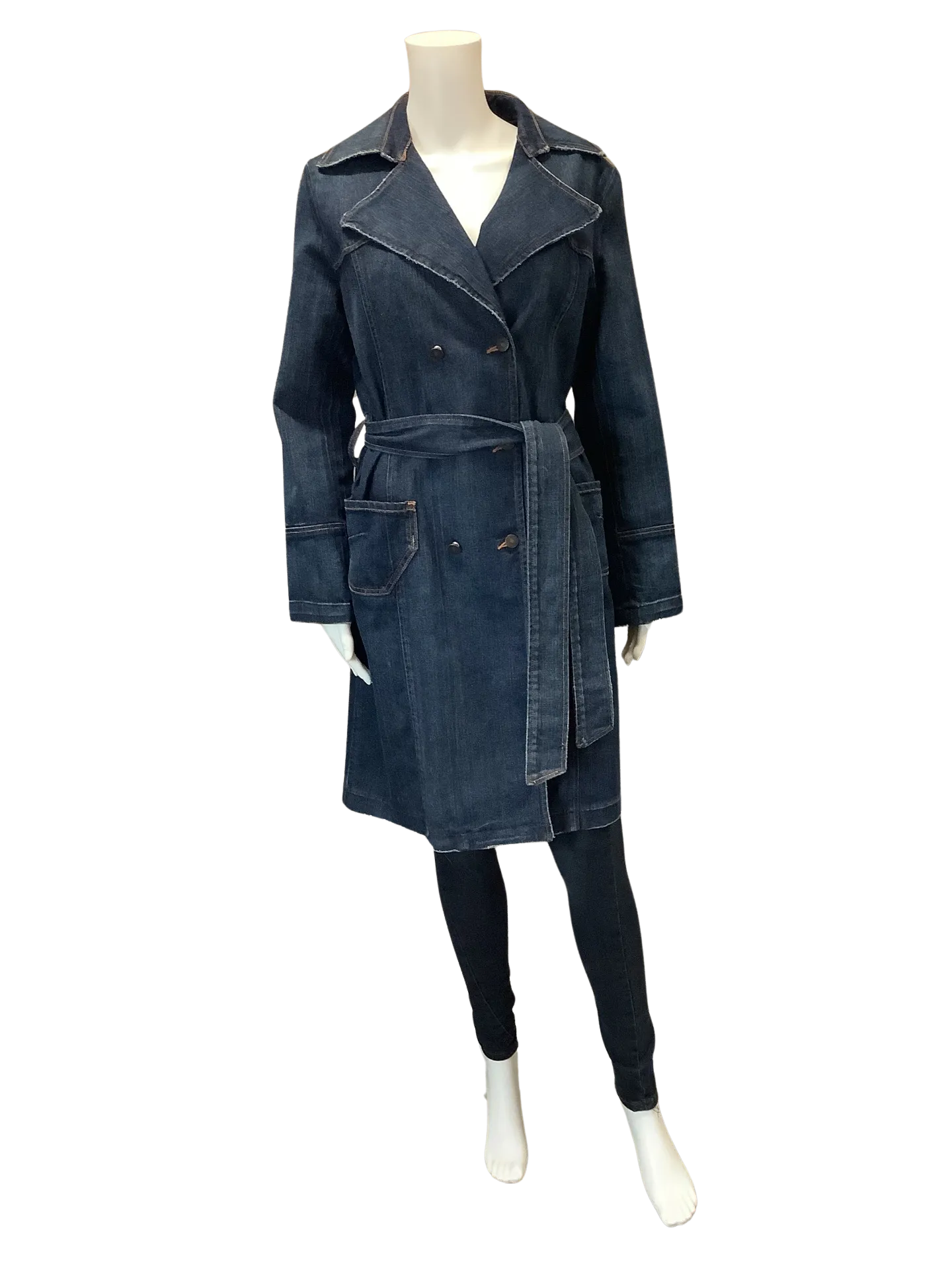 James Perse Women's Trench Coat Blue Denim Size: L