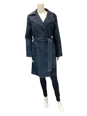 James Perse Women's Trench Coat Blue Denim Size: L