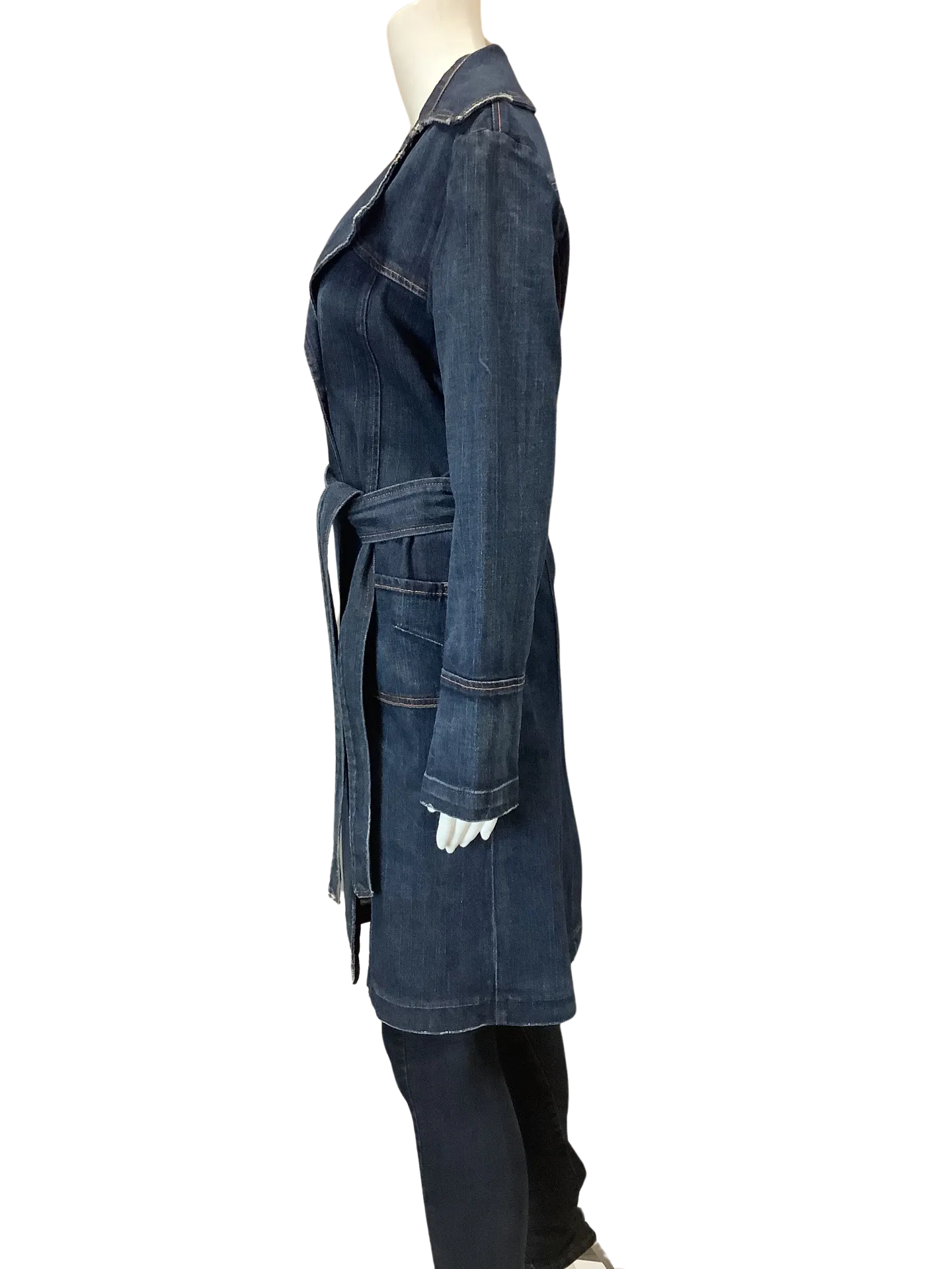 James Perse Women's Trench Coat Blue Denim Size: L