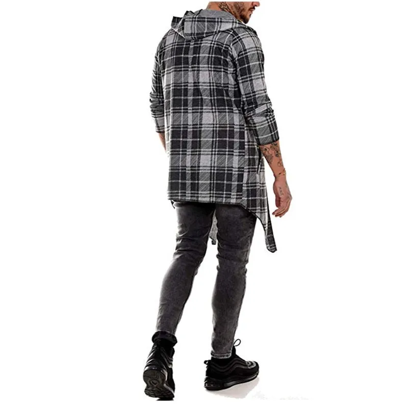 long coat men gothic trench coat men cardigan slim long cloak sweater hooded Knitted plaid fashion jacket autumn steampunk