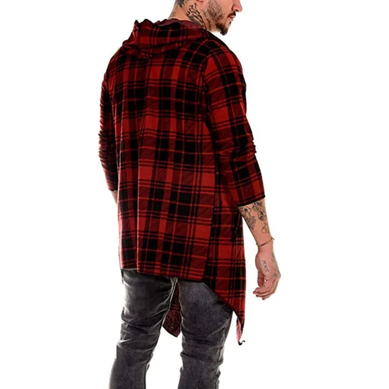long coat men gothic trench coat men cardigan slim long cloak sweater hooded Knitted plaid fashion jacket autumn steampunk