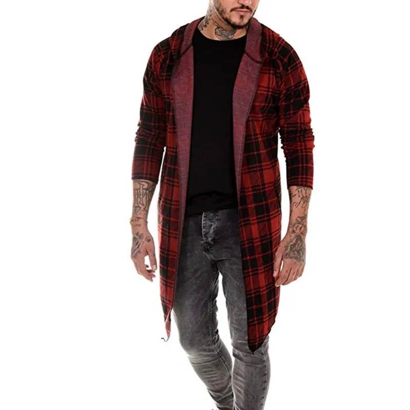 long coat men gothic trench coat men cardigan slim long cloak sweater hooded Knitted plaid fashion jacket autumn steampunk