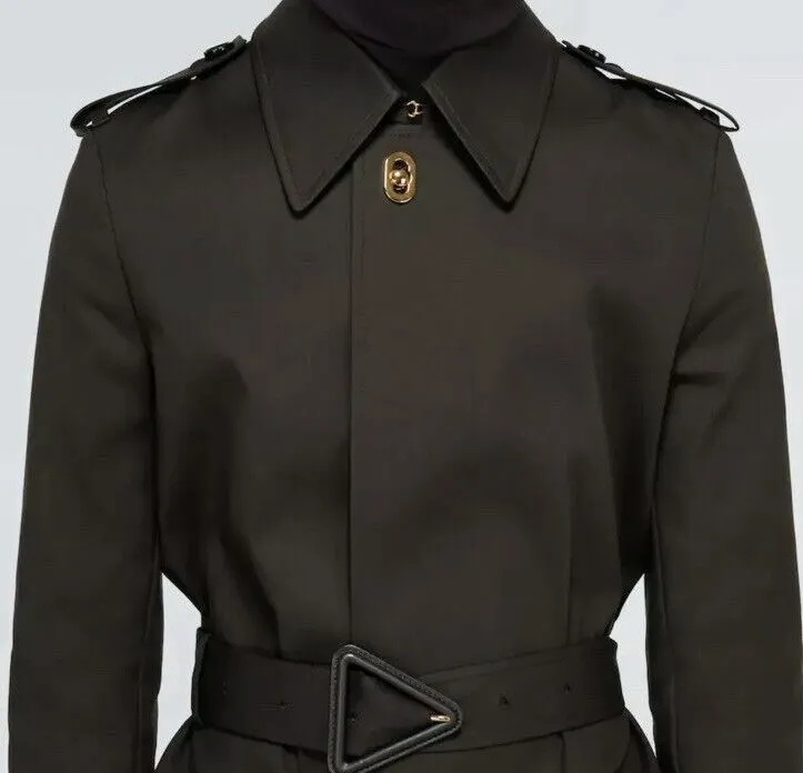 New $2650 Bottega Veneta Men Waterproof Cotton Trench Coat DK Brown 42 US/52 Eu