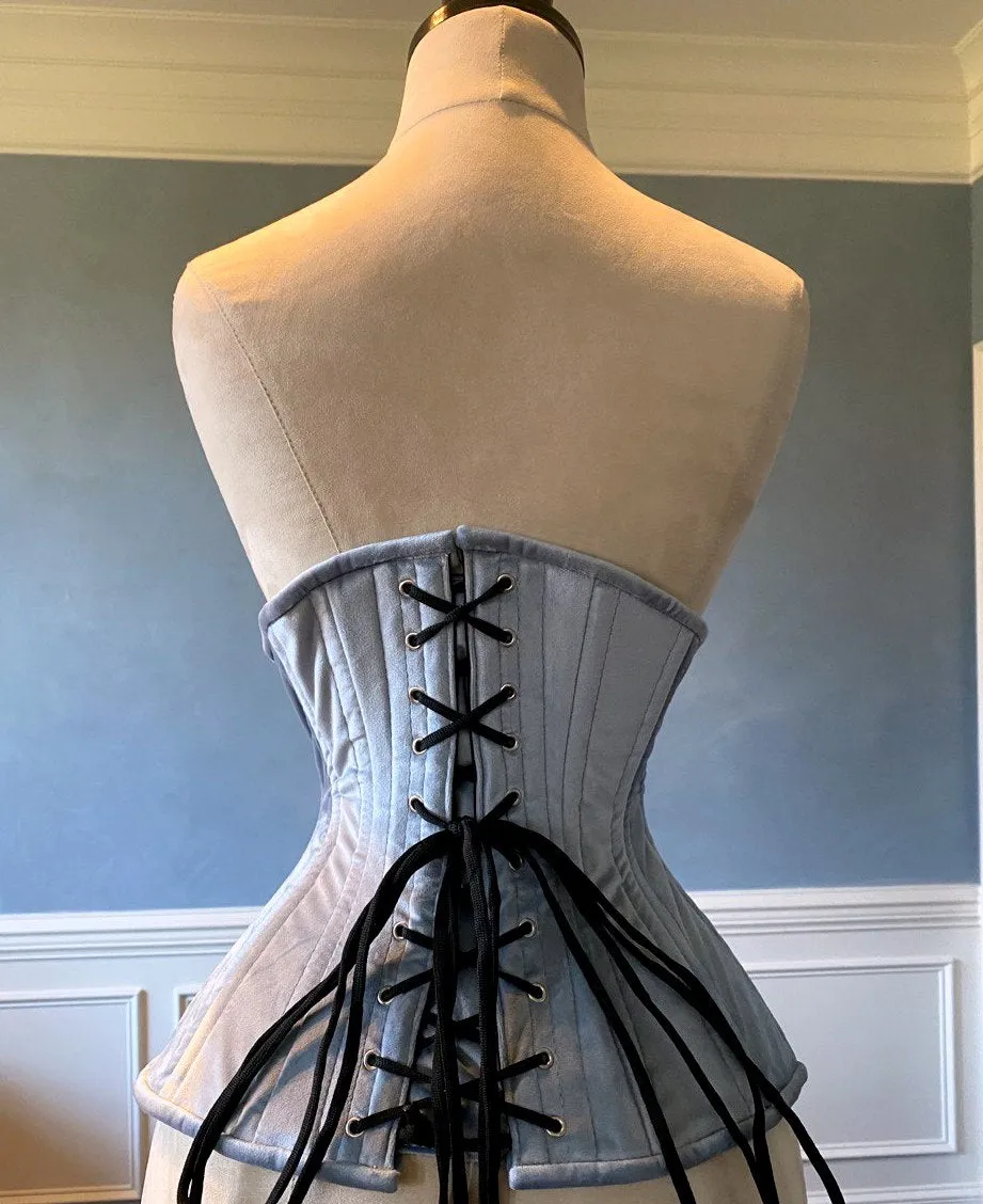 Real double row steel boned underbust corset from velvet. Real waist training corset for tight lacing. Gothic, steampunk corset
