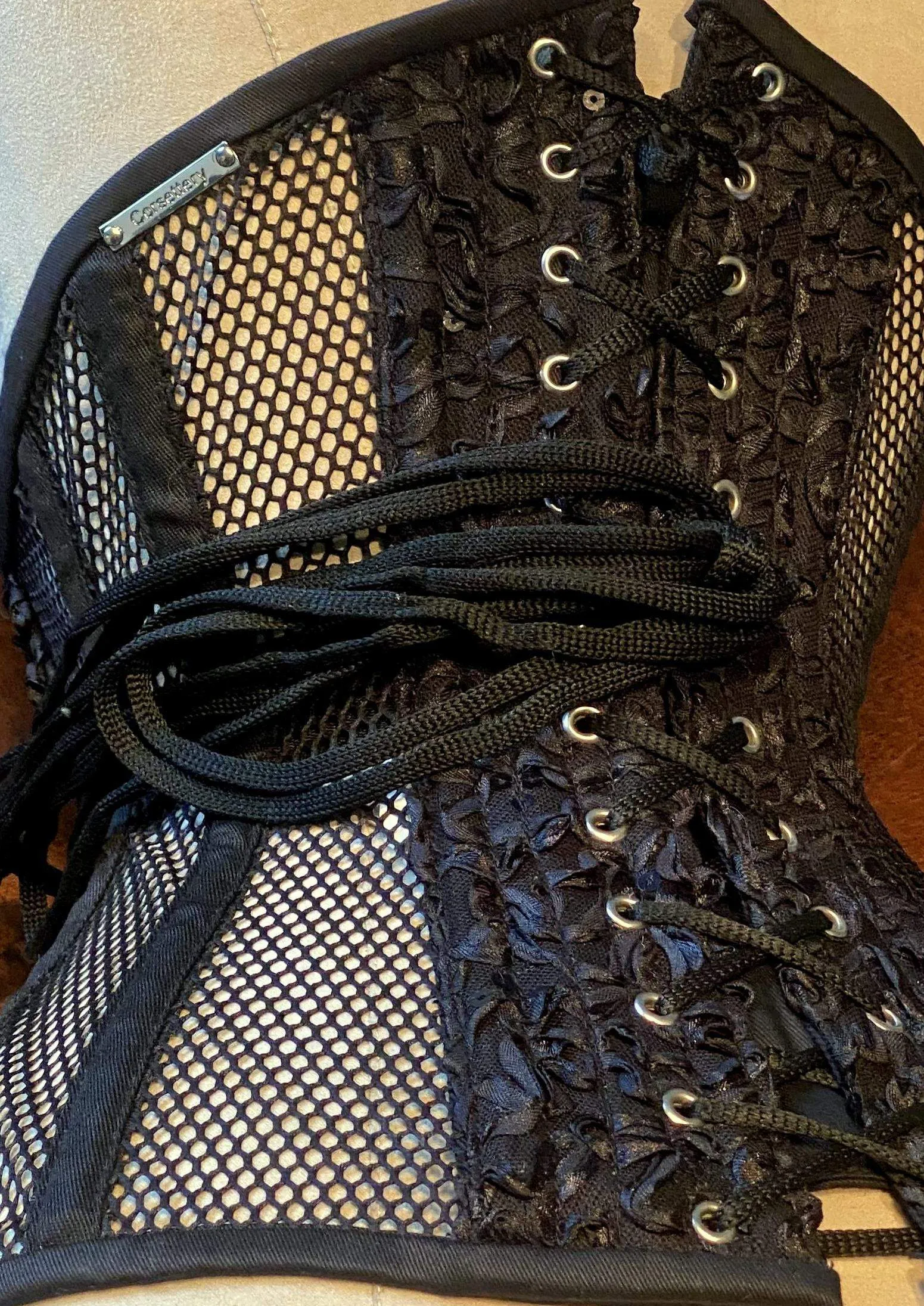Real steel boned underbust corset from mesh with embroidered front and back. Waist training corset for tight lacing. Gothic, steampunk corset