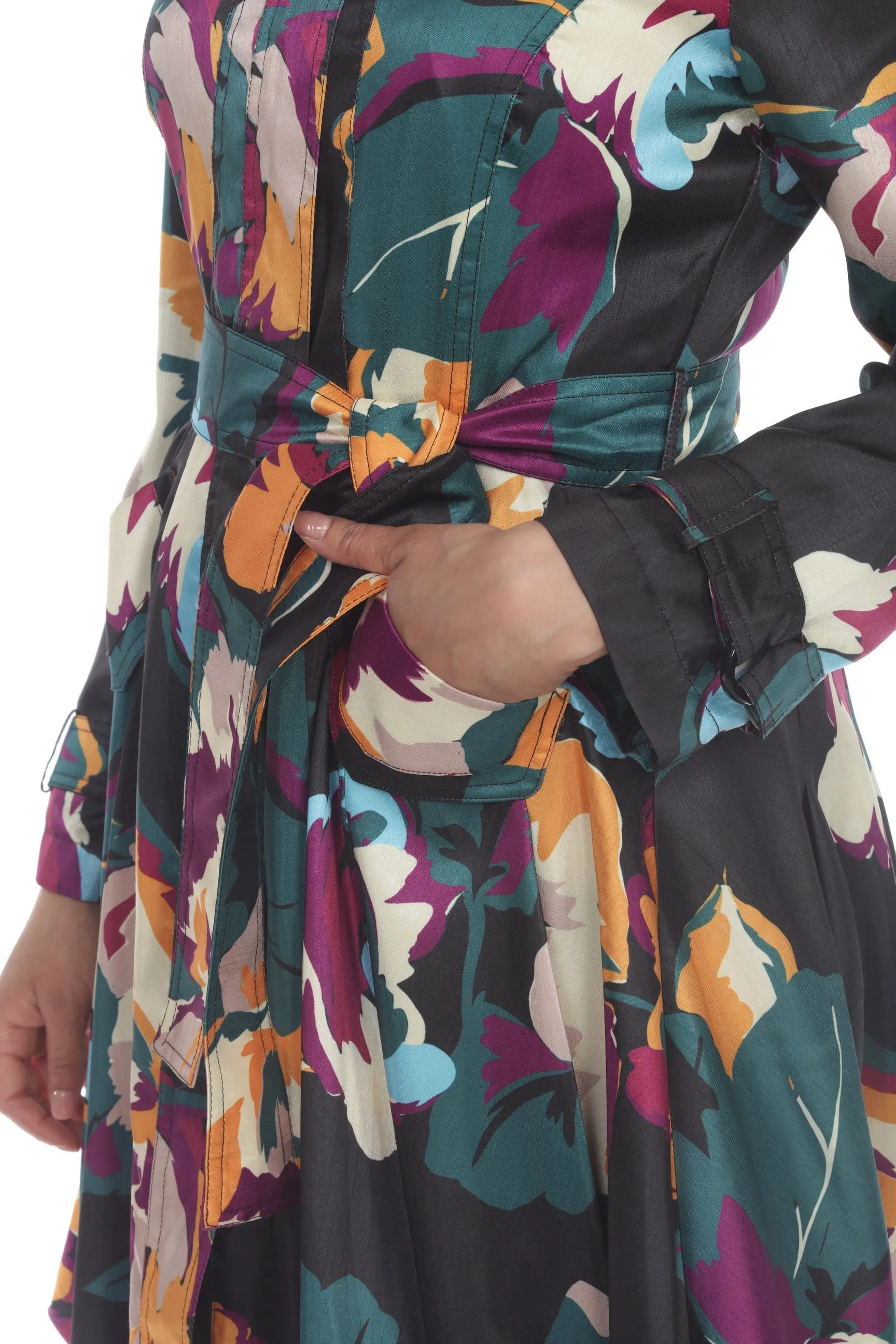 Samuel Dong Teal/Purple/Multi Belted Water Resistant Bubble Trench Coat 11665 NEW