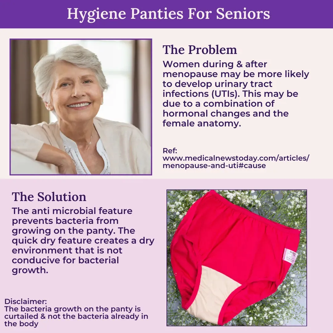 Senior Women Hygiene Underwear | High Waist | Brief Fit | Prevents UTIs