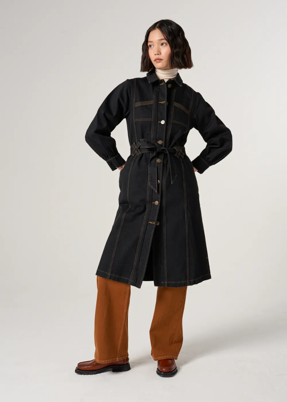 Seventy   Mochi Willow Trench Coat in Black Denim