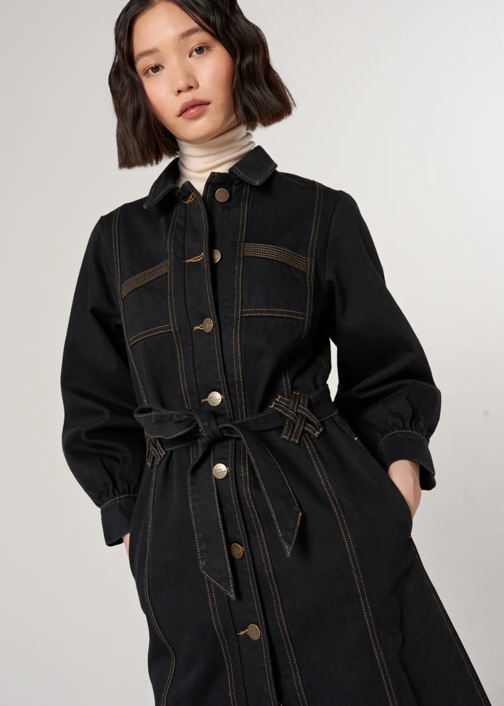 Seventy   Mochi Willow Trench Coat in Black Denim