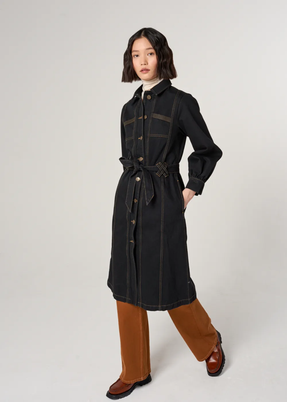 Seventy   Mochi Willow Trench Coat in Black Denim